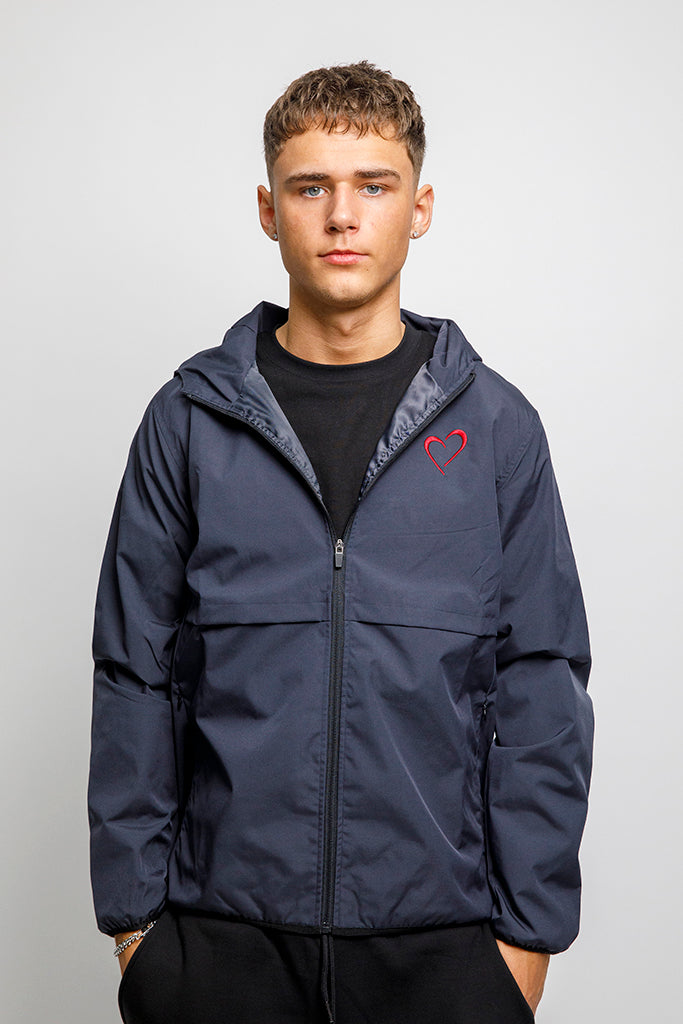 Windjacket med Rødt Logo Mørkeblå