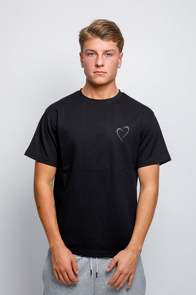Heavyweight T-Shirt med Mørkegrå Hjerte - Sort