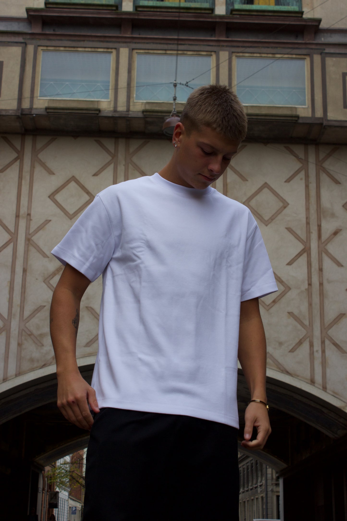Heavyweight T-Shirt with Blue Logo - White