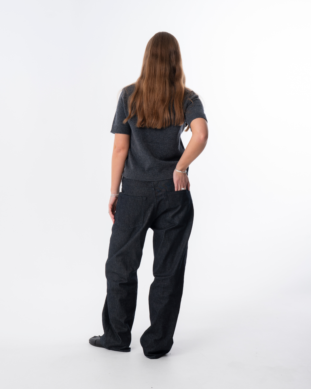Short Sleeve Merino Knit Small Collar - Dark Grey