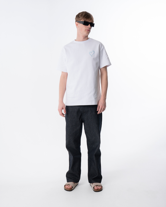 Signature T-Shirt with blue heart - White