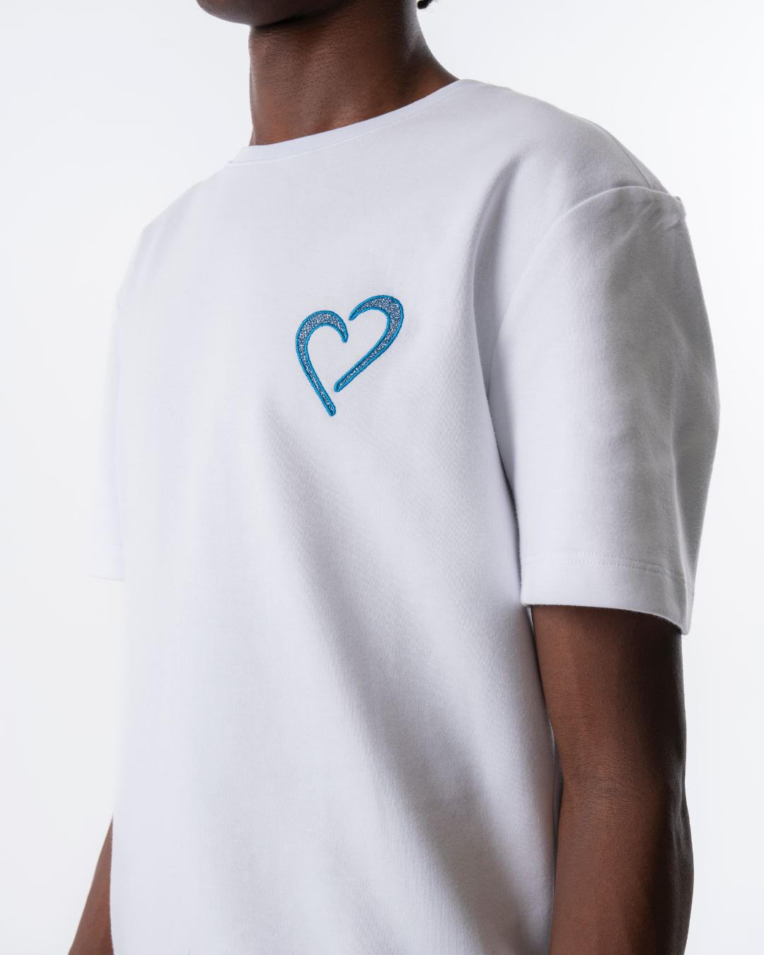 Normal fit T Shirt med Hjerte - Hvid