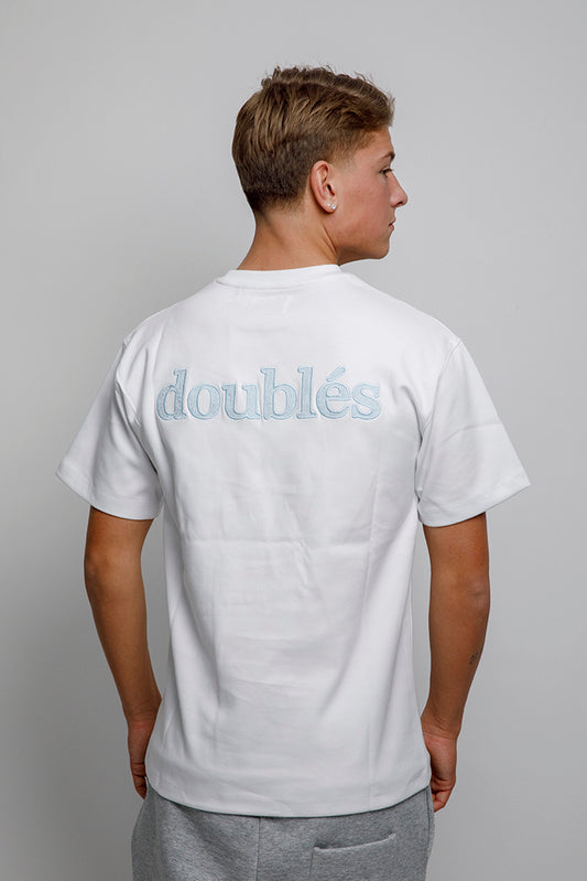 Heavyweight T-Shirt with Light Blue Logo - White