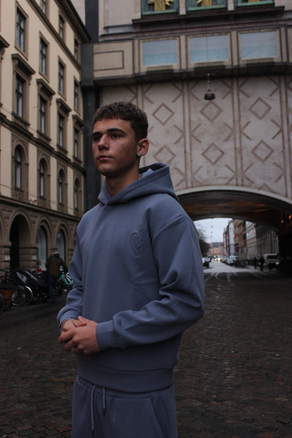 Blue Cloud Hoodie with Embossed Logo