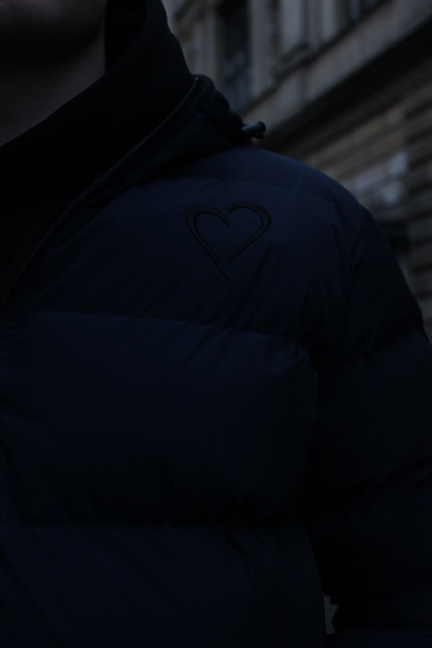 Dark Blue Spring Waterproof Pufferjacket with Heart