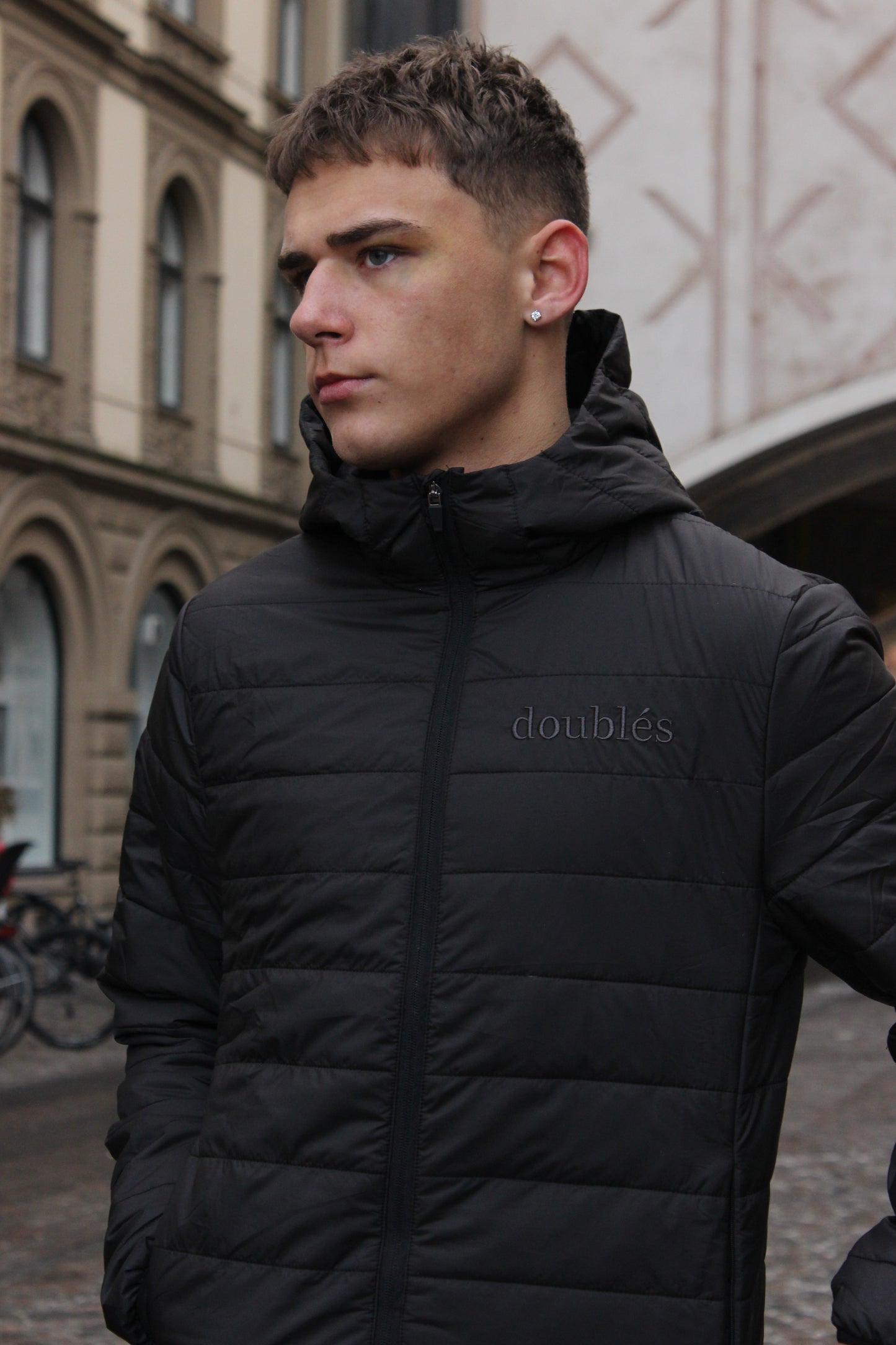 Down Jacket with Logo - Black