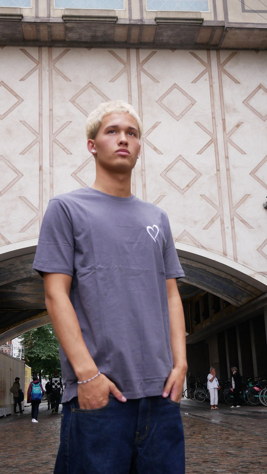 Signatur T-Shirt med hvidt hjerte - Grå