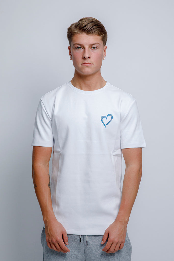 Slim Fit T Shirt med Hjerte - Hvid